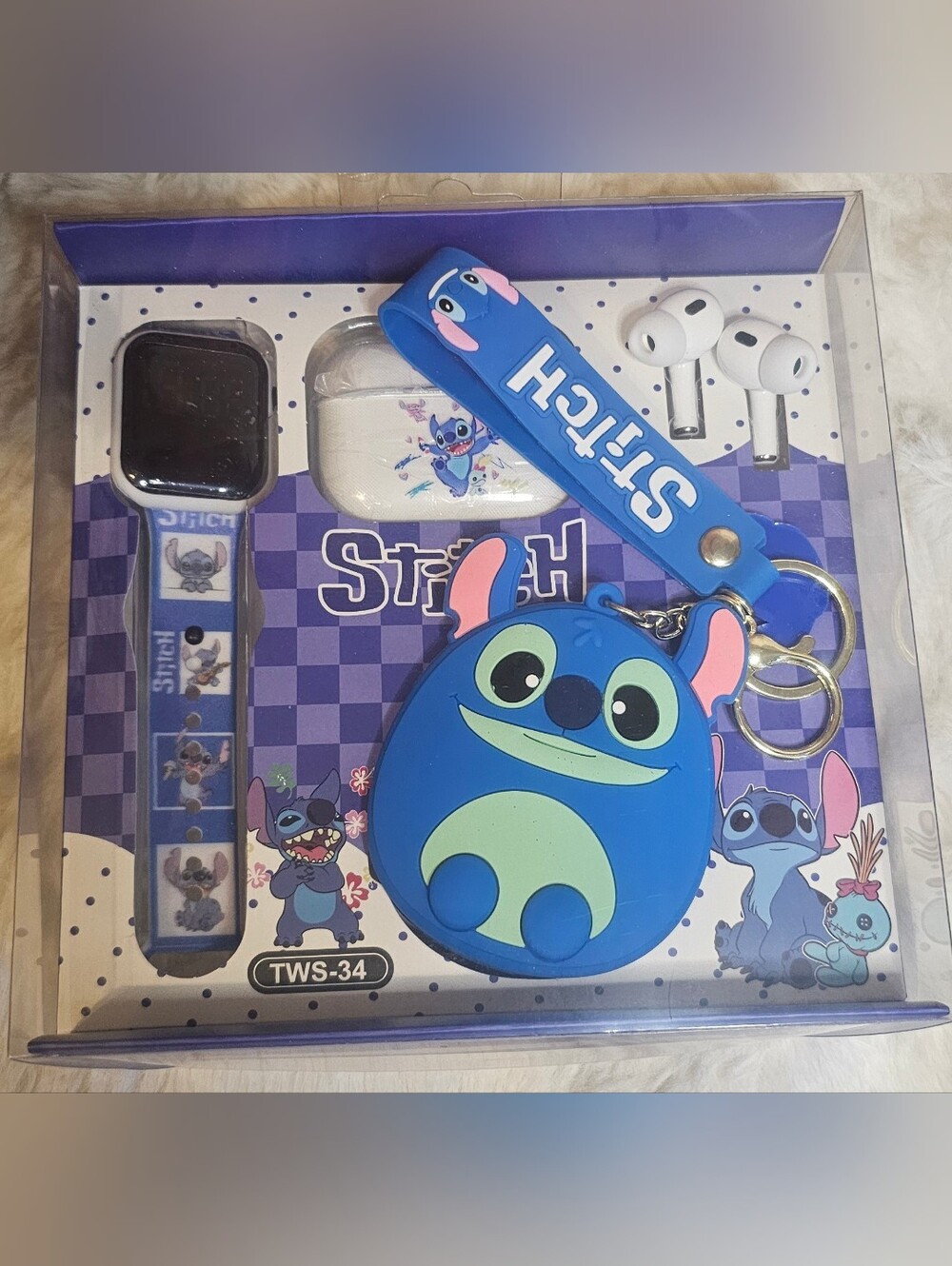 Stitch Blue Character Earbud & Watch Accessory Set